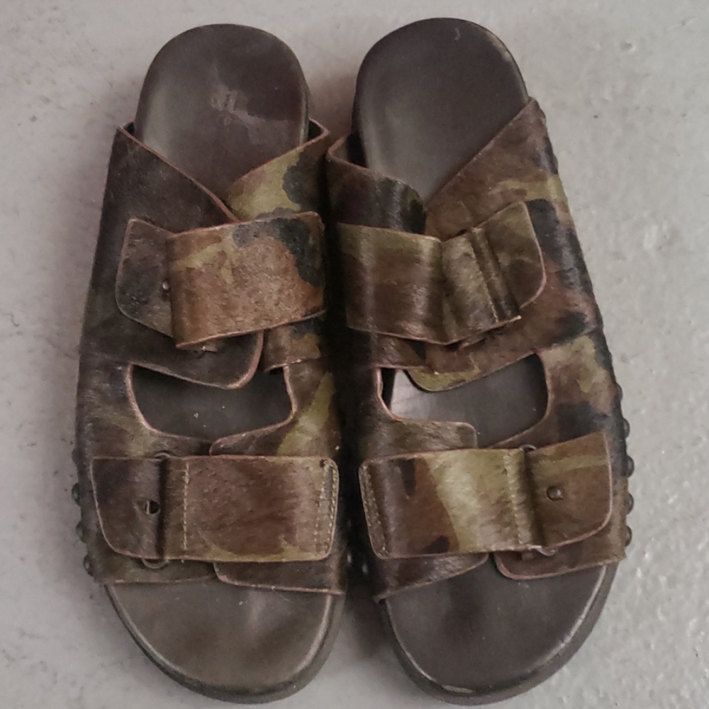 Gentle Souls sandals - army camo pony leather